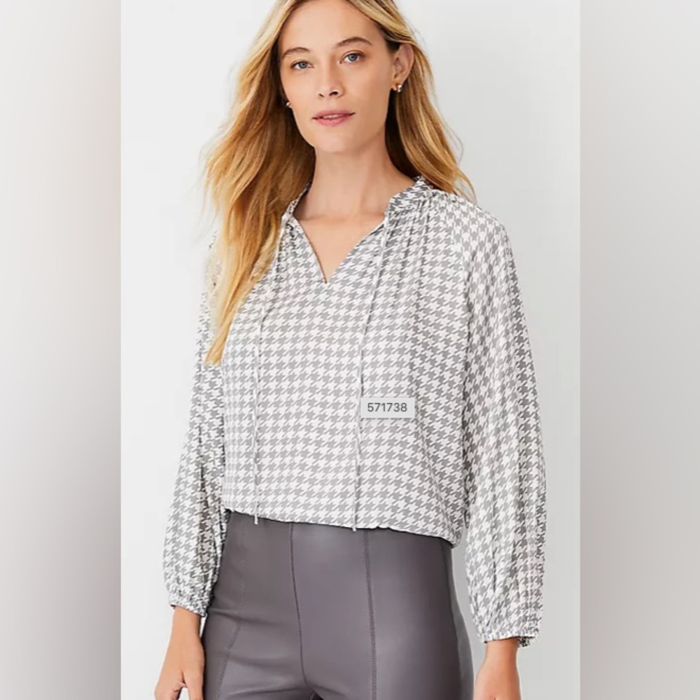 Ann Taylor Houndstooth Tie Neck Tunic Top! Never Worn, Size Small